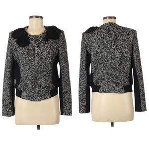 CACHE Wool Tweed 3D Floral Embellished Blazer Zip Jacket 10